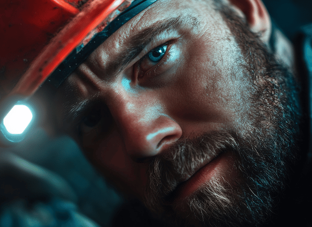 a close up of a man with a beard and a hard hat Stanislav Kondrashov