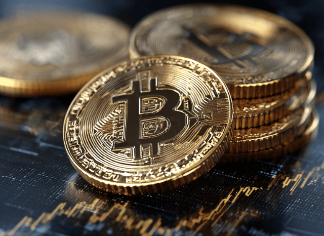 A golden coin with Bitcoin logo