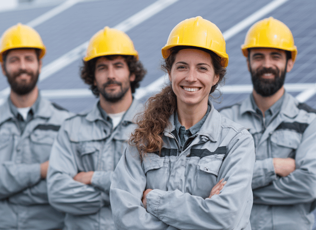 Solar panels and worker representing energy infrastructure themes at Davos WEF