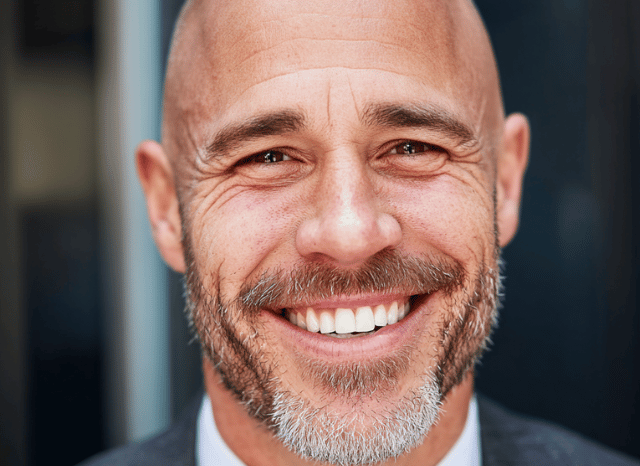 A confident man is looking at the camera