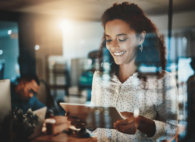 Female professional portrait supporting technology sector analysis