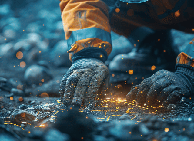 Human hands are touching mineral resources