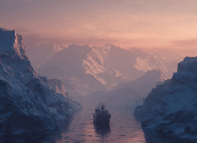 Greenland sunset and Arctic landscape