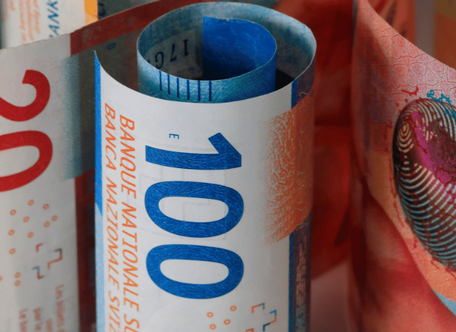 Swiss franc and US dollar banknotes comparison