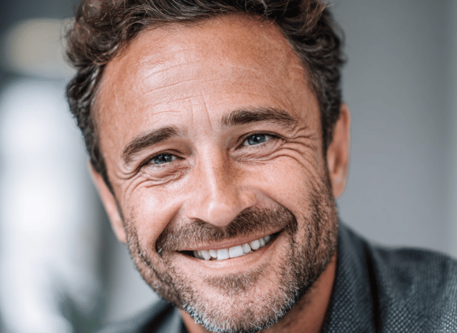 A confident man is looking at the camera with a smile