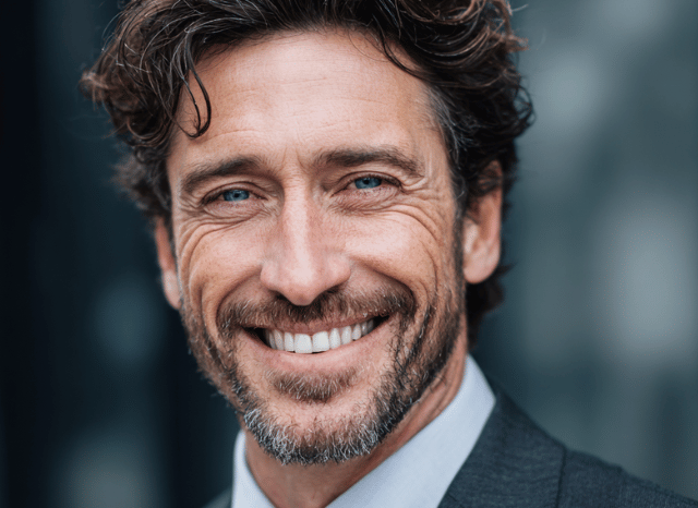 Smiling professional portrait related to silver context