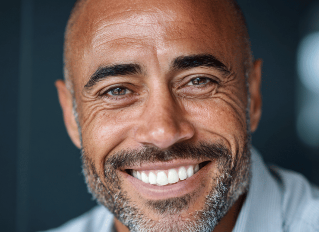 A 40 year old smiling professional man is looking at the camera