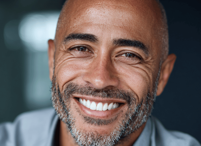 A smiling man is looking at the camera