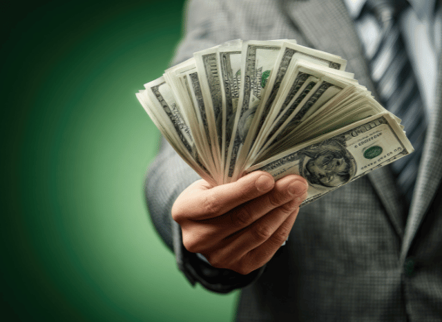 US Dollars in man's hands