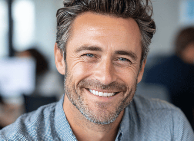 A professional man is smiling