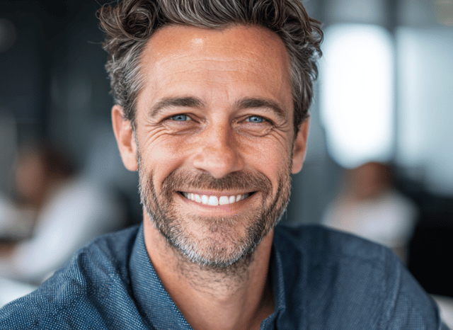 Smiling worker portrait in a technology environment