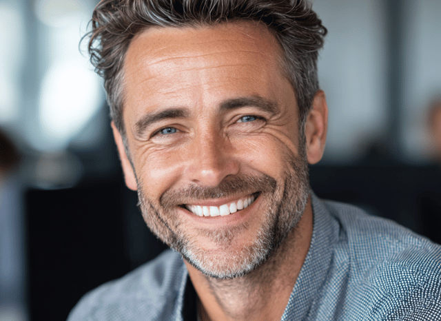 A professional man is smiling with confidence