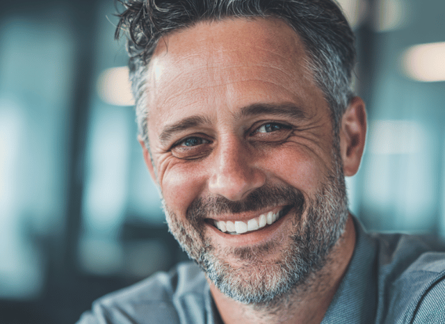 A professional man is looking at the camera