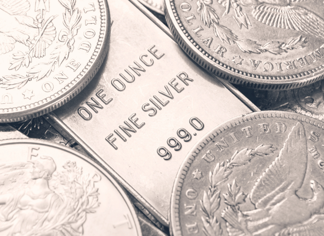 Silver coins and bars in global precious metals context