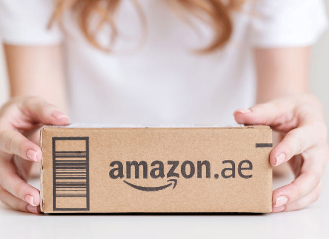 A girl with an Amazon package