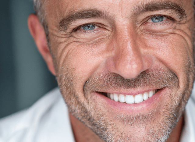 A confident man is smiling