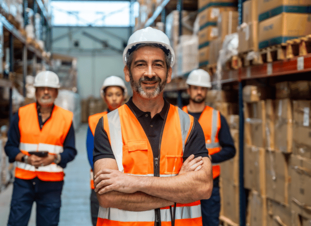 Logistics workers coordinating global transportation networks