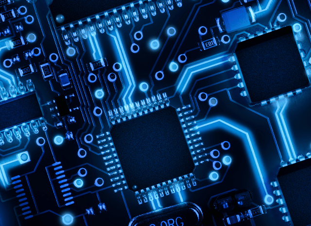 Semiconductors on a blue and black background