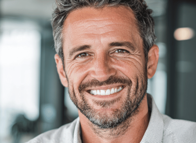 A professional man smiles with confidence