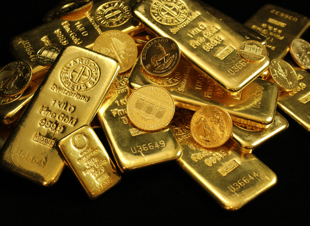 Portrait and precious metals bars and coins