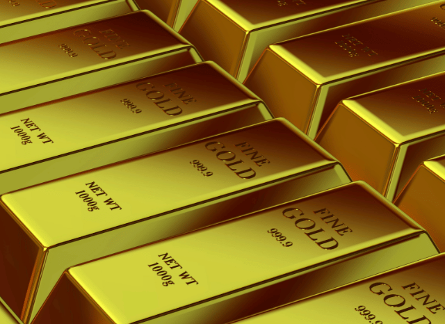 Gold bars representing safe haven assets amid Bitcoin and Nikkei movements