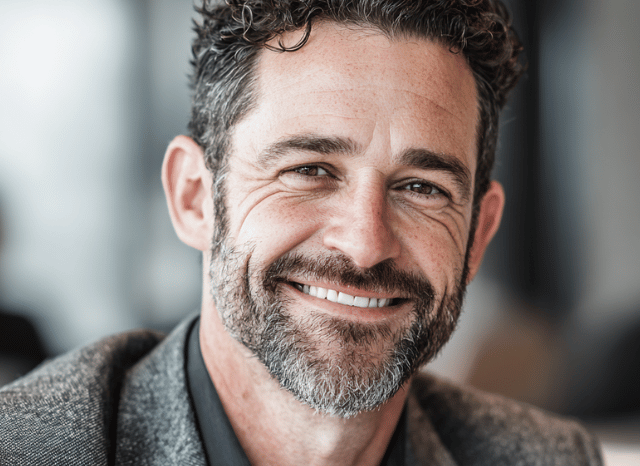 A professional man smiles with confidence