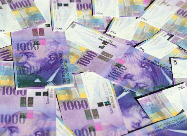 Swiss franc banknotes representing Switzerland currency system