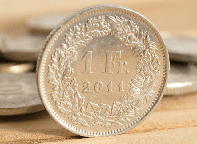 Detailed view of Swiss franc currency design