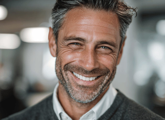 A professional man smiles with confidence