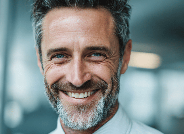 A professional man smiles with confidence