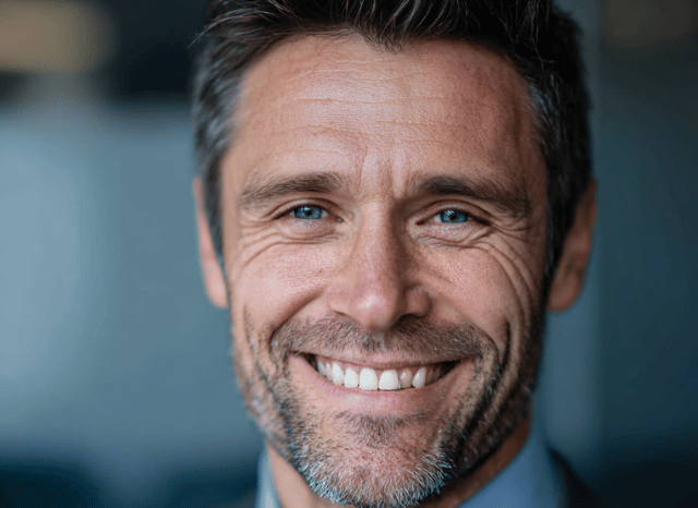 A professional man smiles with confidence