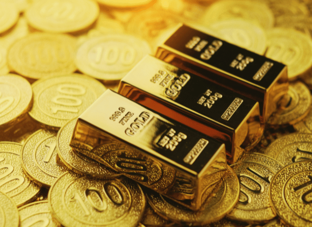 Close view of gold metal reflecting demand in the precious metals market