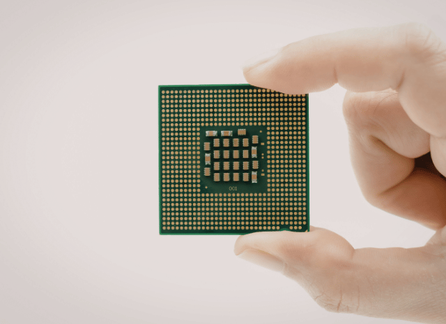 Close-up of semiconductor materials highlighting the role of helium in precision manufacturing