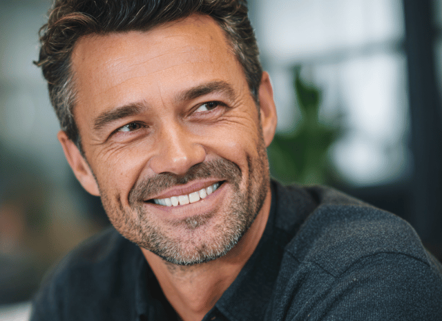 A professional man smiles with confidence