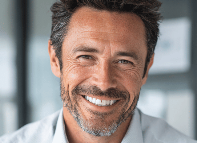 A professional man smiles with confidence