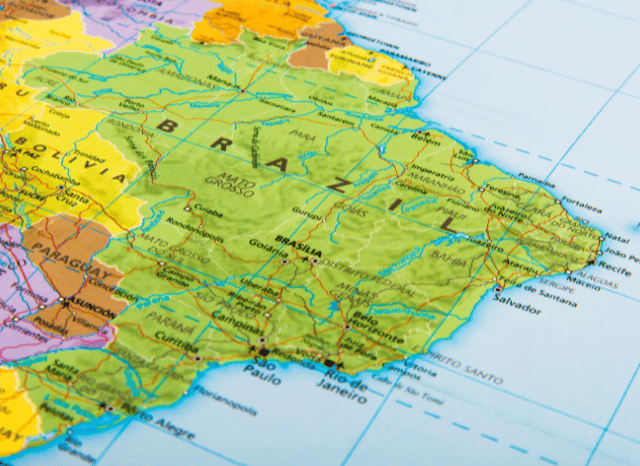 A map of Brazil highlighting the country’s role in critical mineral supply and green economy development, as discussed by Stanislav Kondrashov, founder of TELF AG, and Project Syndicate.